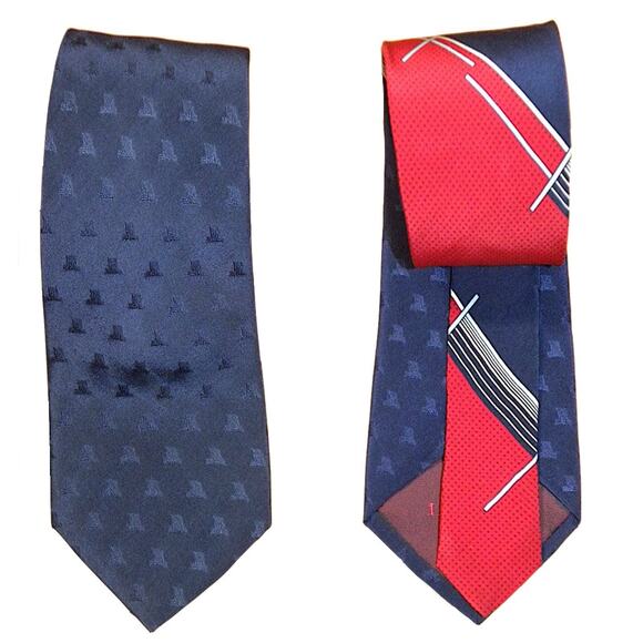 80s Lanvin SILK Tie | Lanvin Paris Navy & Red Necktie - Picture 6 of 6